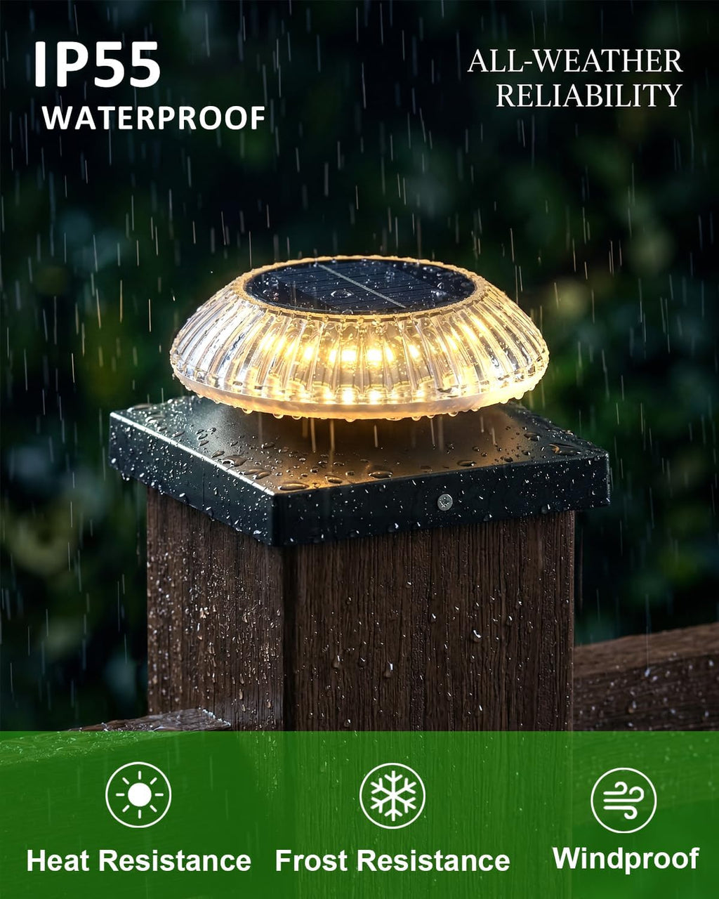 Solar Post Cap Lights for 4x4 & 3.5x3.5 Posts, IP55 Waterproof Deck Lights Solar Powered, 3 Color Modes Fence Caps for Wood Vinyl Mailbox Railing Patio