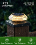 Solar Post Cap Lights for 4x4 & 3.5x3.5 Posts, IP55 Waterproof Deck Lights Solar Powered, 3 Color Modes Fence Caps for Wood Vinyl Mailbox Railing Patio