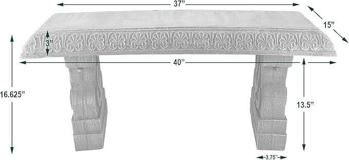 Arcadia Garden Products BE02 Fiberclay Garden, Outdoor Bench, Patio Seating for Front Porch Park Outside Furniture Decor, Gray