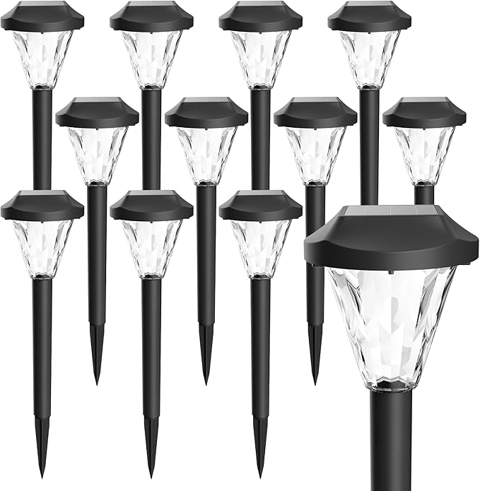 GIGALUMI 12 Pack Solar Lights Outdoor Waterproof, Outdoor Solar Lights for Yard, Solar Garden Lights, Yard Decorations Outdoor for Pathway, Patio, Garden, Driveway, Lawn, and Landscape(Warm White)