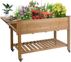 raised garden bed outdoor with lockable wheels, 55"x, main product view