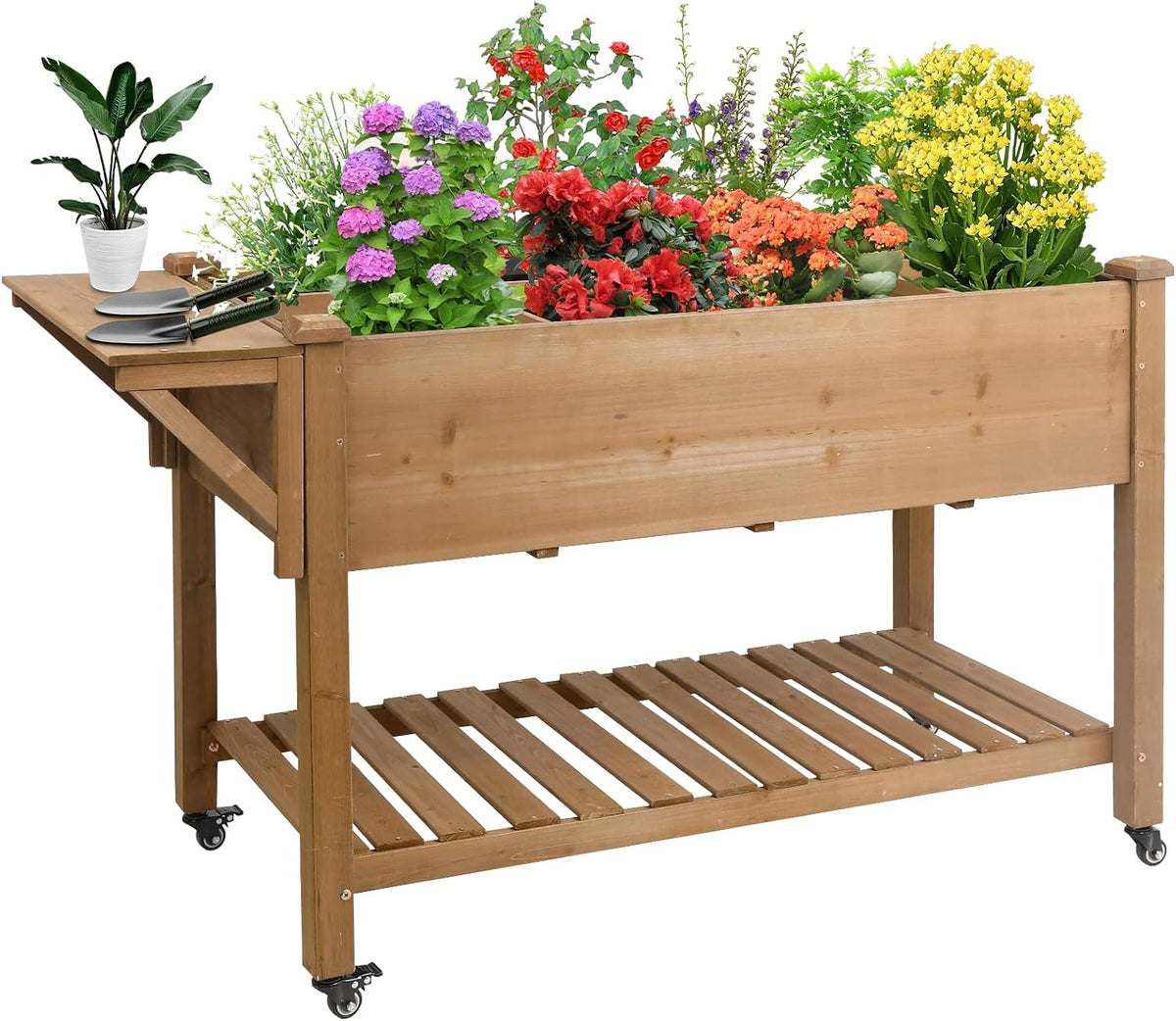 raised garden bed outdoor with lockable wheels, 55"x, main product view