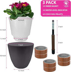 GARDENIX DECOR 7'' Self Watering planters for Indoor Plants - with Water Level Indicator for Flower Pot , Grow Tracking Tool - Coco Coir - Gray 3 Pack