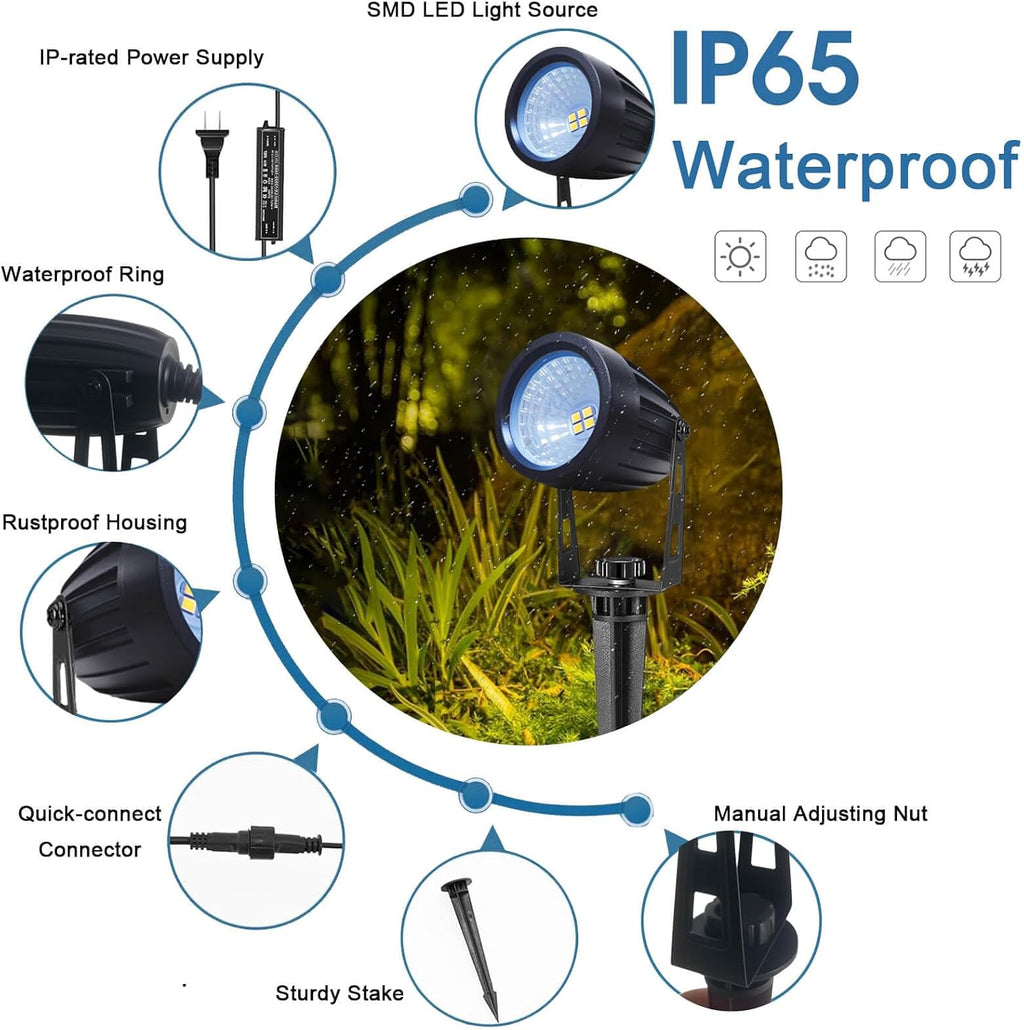 Low Voltage Landscape Lighting 6 Pack, 12V LED Outdoor Landscape Spotlights Outside Graden Pathway Lights, Plug in Spot Lights with Waterproof Transformer for House Yard Flag Tree Lawn Decor