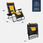 Best Choice Products Oversized Padded Zero Gravity Chair, Folding Outdoor Patio Recliner, XL Anti Gravity Lounger for Backyard w/Headrest, Cup Holder, Side Tray, Polyester Mesh - Black/Yellow