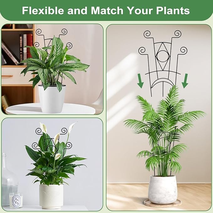 Stackable Metal Trellis for Climbing Plants Outdoor & Indoor - 4 Pack Garden Trellis for Potted Plants, Rust-Resistant Plant Support Stakes for Vines, Flowers - Sturdy Plant Trellis