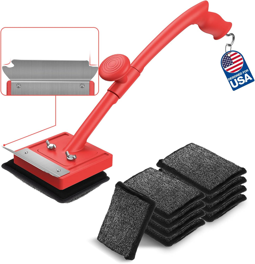 Grill Brush Bristle Free, Safe Non Metal Wire with Scraper 10 Replacement Heads, Steam Grilling Grate Cleaning Tool, BBQ Cleaner Accessory Kit Set, Outdoor Cast Iron Barbecue/Barbeque Scrubber