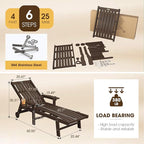 Patio Chaise Lounge Chair Set of 2, Oversized Lounge Chair Outdoor with 5 Positions, HDPE, Patio Lounge Chair with Wheels & Cup Holder for Pool, Deck, Poolside,Brown