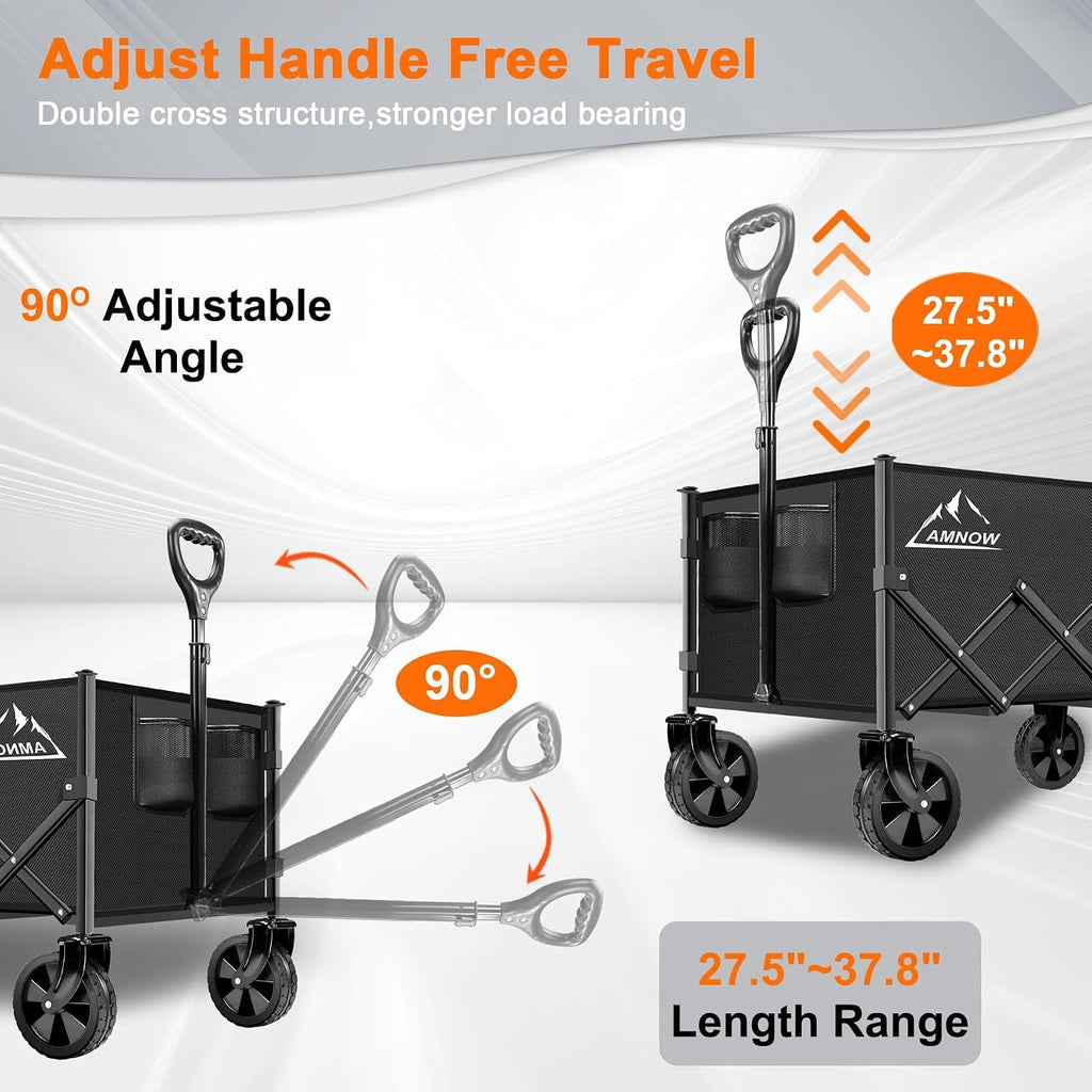 amnow 100l collapsible wagon cart with all terrain, side view