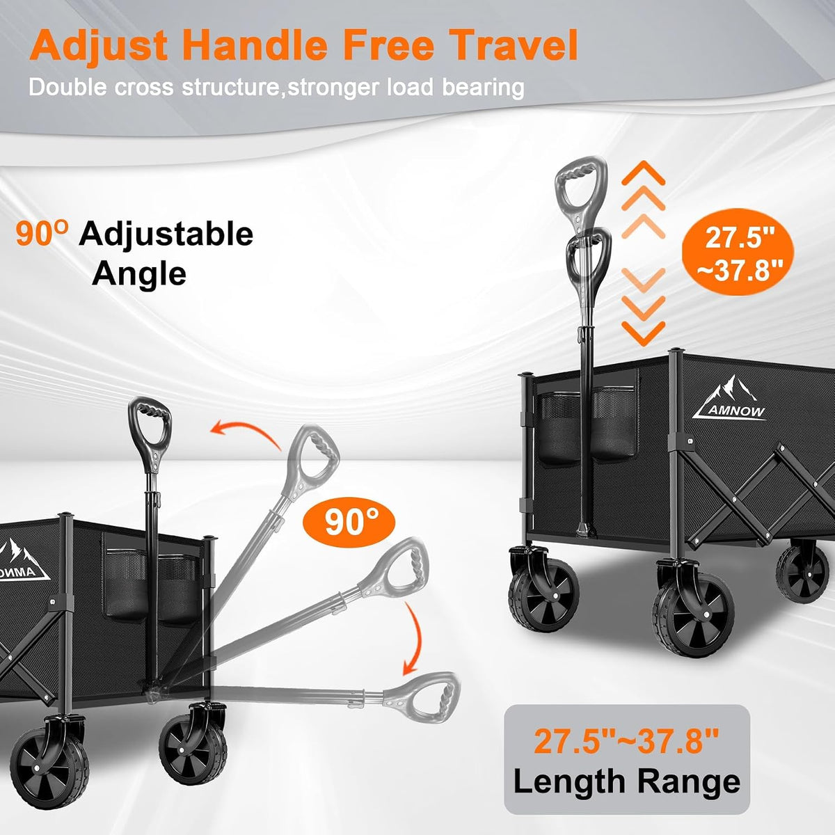 amnow 100l collapsible wagon cart with all terrain, side view