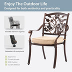 7-Piece Cast Aluminum Patio Furniture, Patio Dining Set for 6 Include 59" Rectangular Outdoor Dining Table and 6 Stackable Chairs with Cushions & Umbrella Hole (Copper Red)