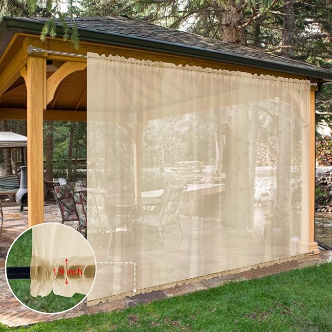 SpaceDresser Waterproof Outdoor Sheer Curtains for Patio - 2 Panels Rod Pocket Indoor Voile Sheer Curtain for Living Room,100W x 108L inch, Beige