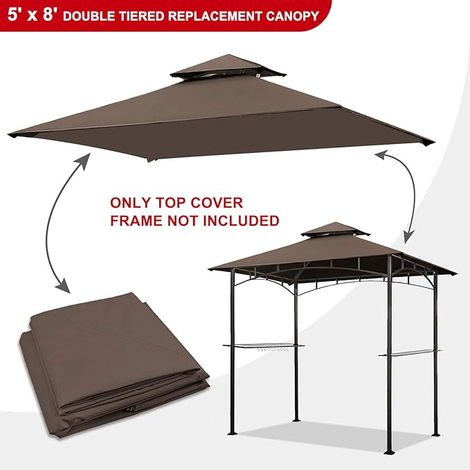 Eurmax USA High Performance Grill Gazebo Canopy Replacement Cover 5x8 BBQ Shelter Top（Coffee）