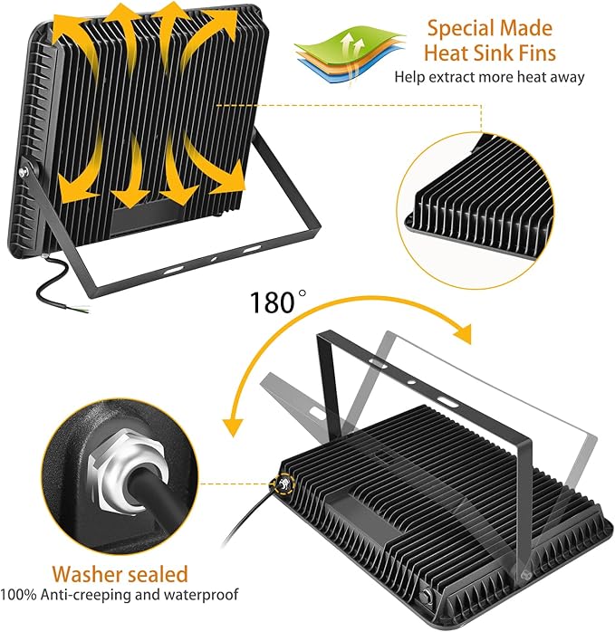 2 pack 300W LED Flood Light(2000W Equivalent),Super Bright 42,500LM 5000K Daylight IP66 Waterproof Security Outdoor LED Arena Lights Commercial Lighting Floodlight for Backyard|Court|Stadium|Yard