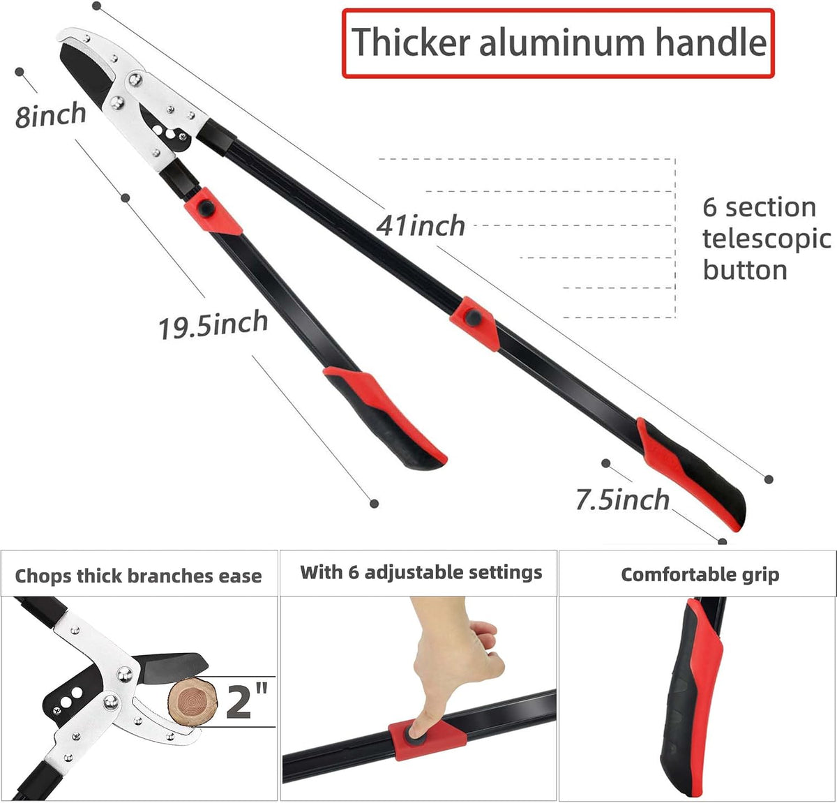 yrtsh loppers branch cutter heavy duty tree trimmer showing dimensions
