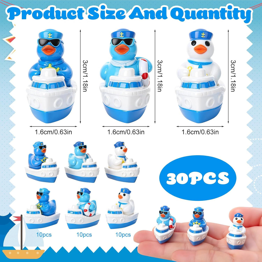 30 Pcs Sailor Cruise Ducks, Mini Sailor Cruise Resin Ducks Bulk | Fun Printed Toy Figures for Birthday Party Favors, Themed Decor, Kids Gift Collection (Cruise Duck)