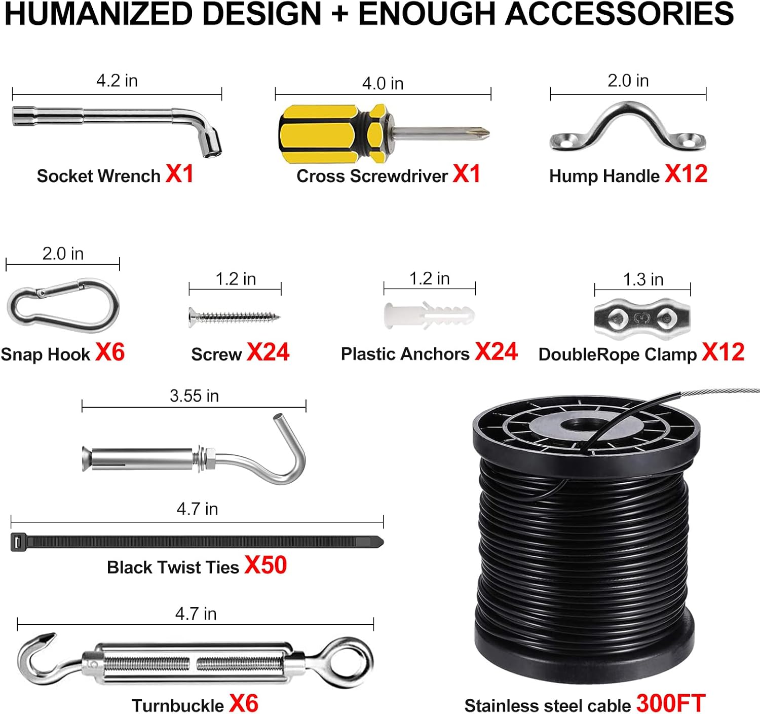 BLIKA String Light Hanging Kits, 300FT Coated Stainless Steel 304 Wire Rope | Outdoor Light Guide Wire, Globe String Light Suspension Kit Included Turnbuckles, Enough Accessories, Use Manual