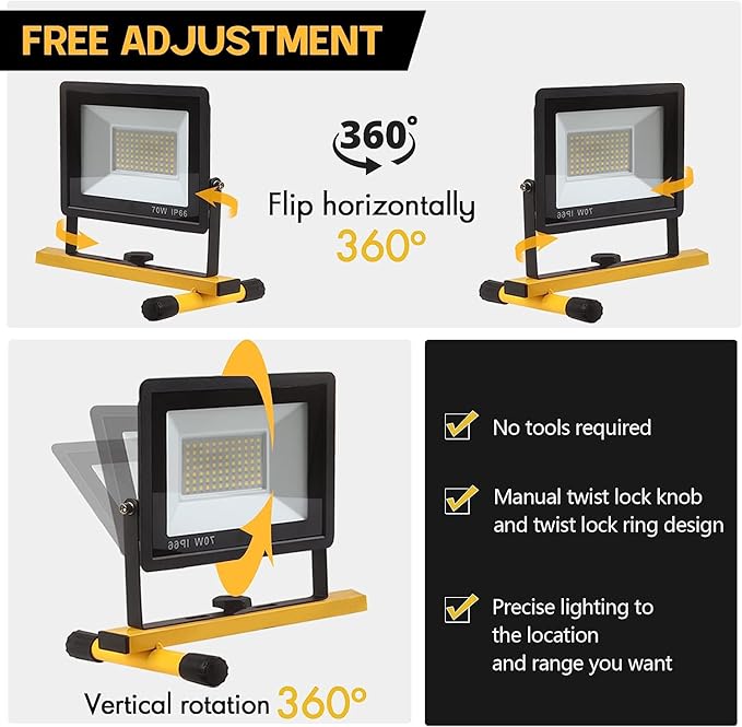 22000 Lumen Work Lights with Stand, 2 Adjustable Head LED Work Light, with Adjustable and Foldable Tripod Stand, Waterproof Lamp with Individual Switch with 6500 Kelvin Color Temperature