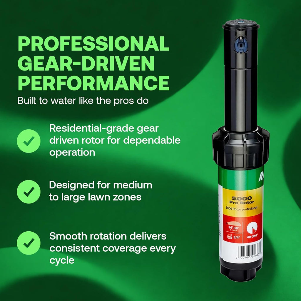 Rain Bird 5000 Rotor with Nozzle Tree 4 Pack + Rotor Screwdriver Tool | (5000RCTREE) + (CPRTOOL) 3/4 inch Inlet for Water Efficient 4 inch Pop Up, Adjustable 40 - 360 Degree Arc & 25 - 50 ft Radius