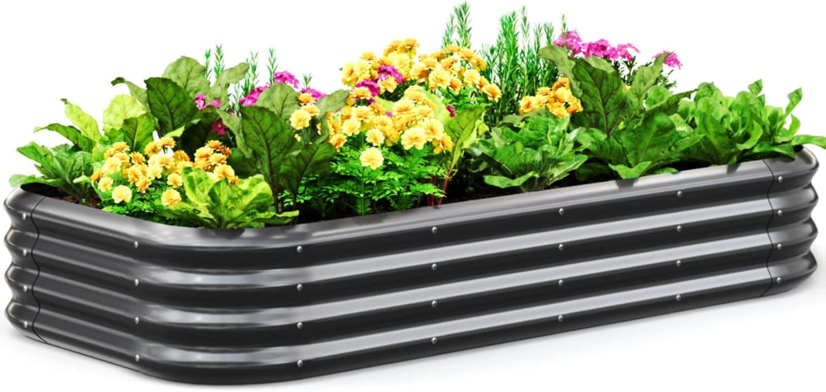 quictent galvanized oval raised garden bed kit, 6x3x1, main product view