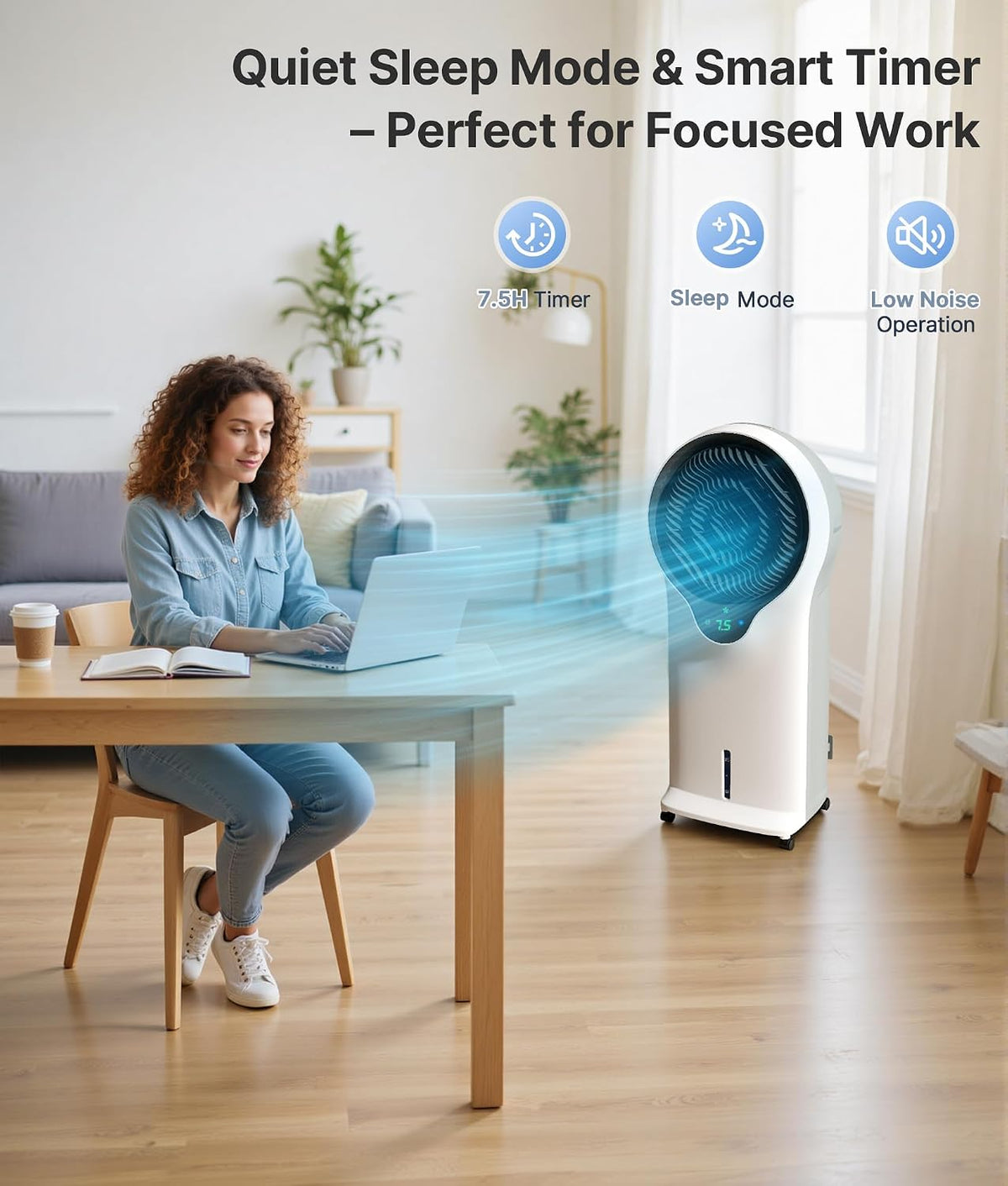 35" 3-in-1 evaporative air cooler, portable swamp cooler on a desk or shelf