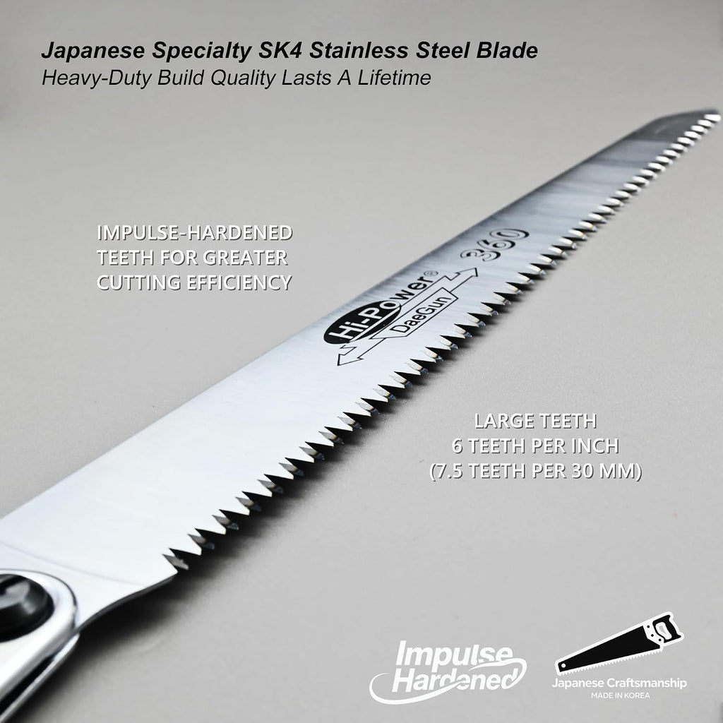 TONMA 14" Professional Folding Hand Saw Made in Korea, Large Teeth, TDE-637 | Japanese Plating Impulse Hardened Stainless Blade, Pruning Hand Saw for Wood Cutting, Outdoor Camping, Garden Woodworking