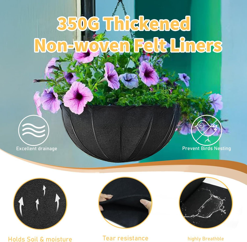 16x122 Inch Black Felt Planter Liner Roll, Non-Woven Hanging Basket Liners Coco Coir Alternative Breathable Outdoor Planter Liner Window Box Liners for Metal Basket Flower Pot Raised Garden Bed