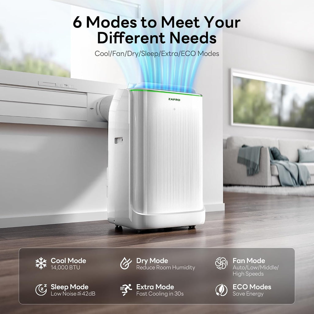zafro smart inverter portable air conditioners, 14000 btu shown in use