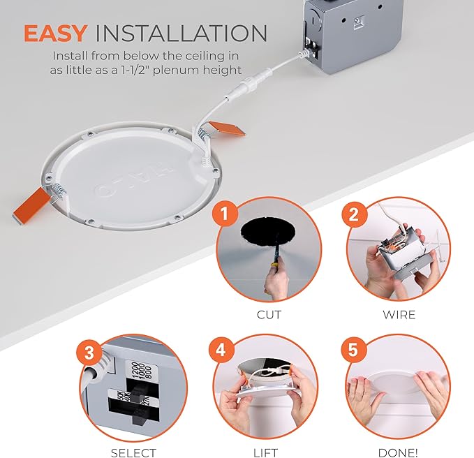HALO HLB 6 inch LED Recessed Lighting Canless Dimmable Wet Location Selectable Lumens and Selectable Color 27/30/35/40/5000K 4-Pack Indoor Outdoor Soffit Ceiling Lights HLB6LSFS5-4PK