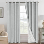 H.VERSAILTEX Linen Curtains 100% Blackout Curtains for Bedroom 90 inch Long Full Light Blocking Nature Linen Blended Window Curtains for Living Room Nickel Grommet (2 Panels, Glacier Gray)