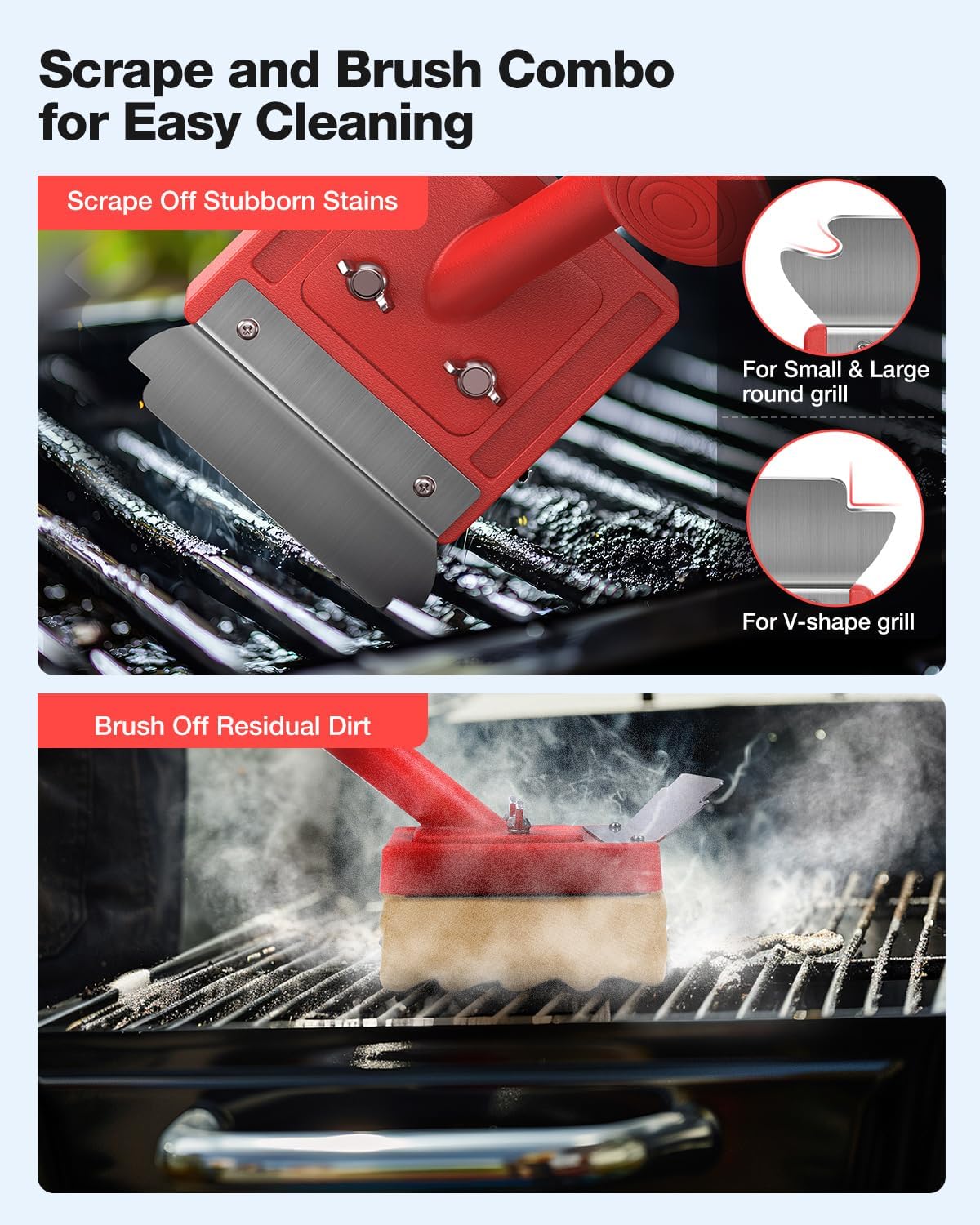 Grill Brush Bristle Free, Safe Non Metal Wire with Scraper 5 Replacement Heads, Steam Grilling Grate Cleaning Tool, Wireless Bbq Cleaner Accessory Kit Set, Outdoor Cast Iron Barbecue/Barbeque Scrubber