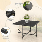 Tangkula 9 Pieces Outdoor Dining Furniture Set, Space-Saving Wicker Rattan Chairs & Tempered Glass Table with Ottomans, Cushioned Seat, Patio Conversation Set for Garden Yard Poolside