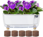 Self Watering Planter with Coco Coir Pellets, 11.8 Inch Plastic Rectangular Windowsill Plant Pot with Drainage Holes, High Clear Modern Decorative Flower Pot for Indoor Plants, African Violets