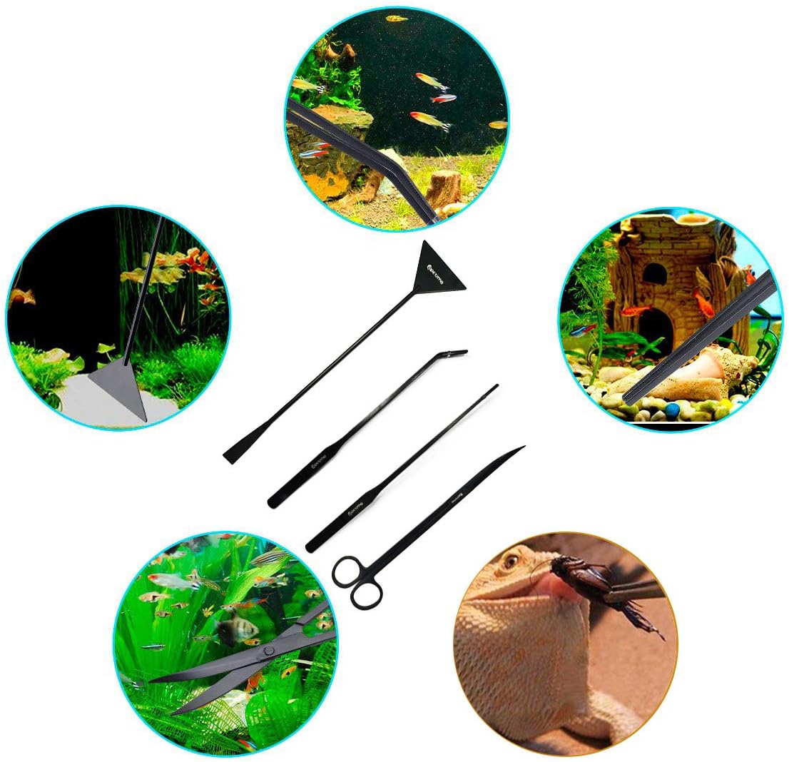 Aquarium Tweezers, Capetsma Stainless Steel Aquarium Plant Tools Long Aquascaping Tools Scissors Spatula Aquatic Plants Tool Set For Freshwater and Saltwater