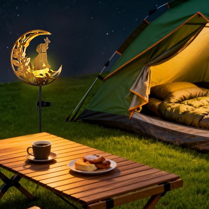 Lights Outdoor Decor Dog - Moon & Bird SolaGardenLights Waterproof, Auto On/Off Pathway Lighting for Yard/Lawn/Patio, Handcrafted Metal Solar-Stake-Lights for Outside Decorations