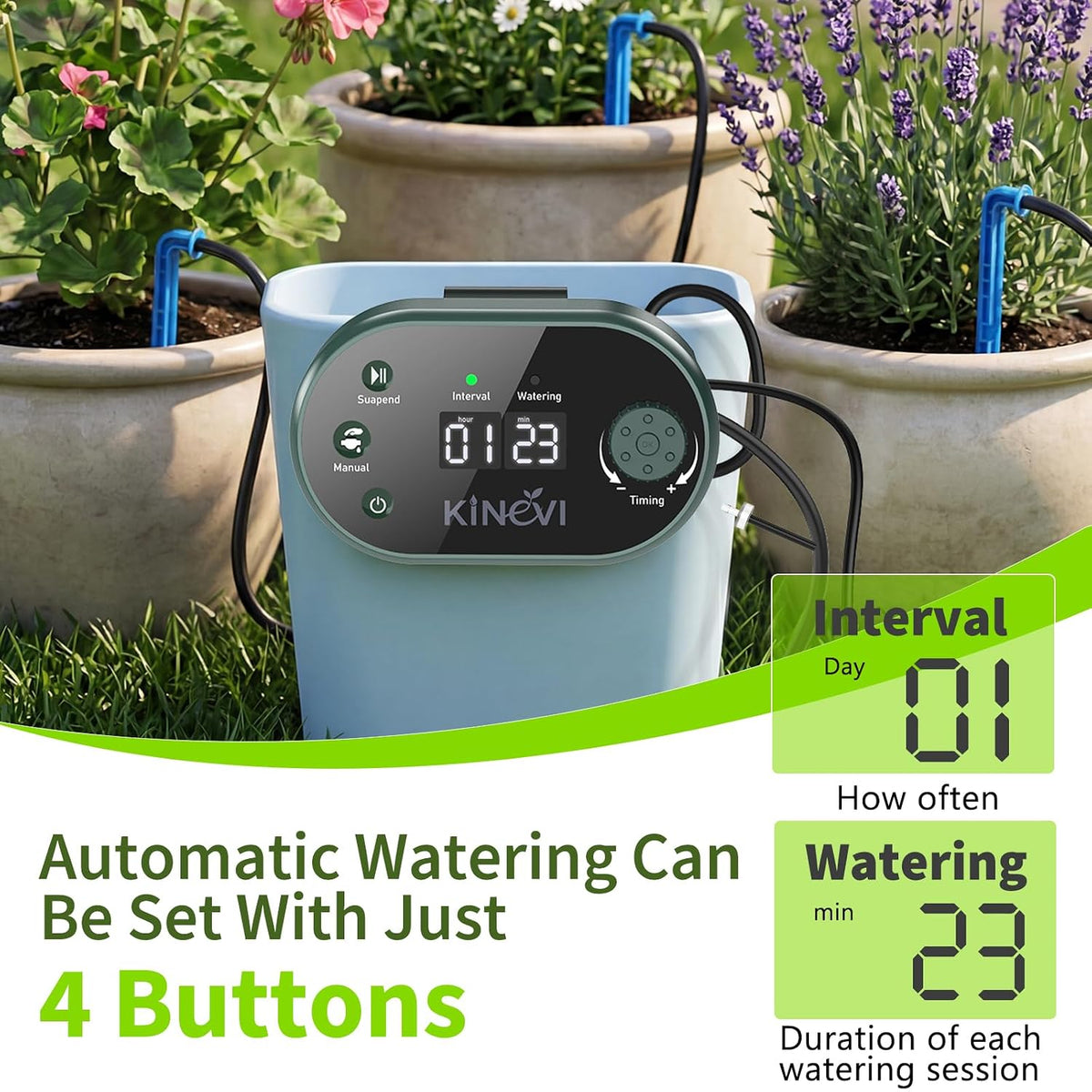 solar drip irrigation system, auto plant waterer for, side view