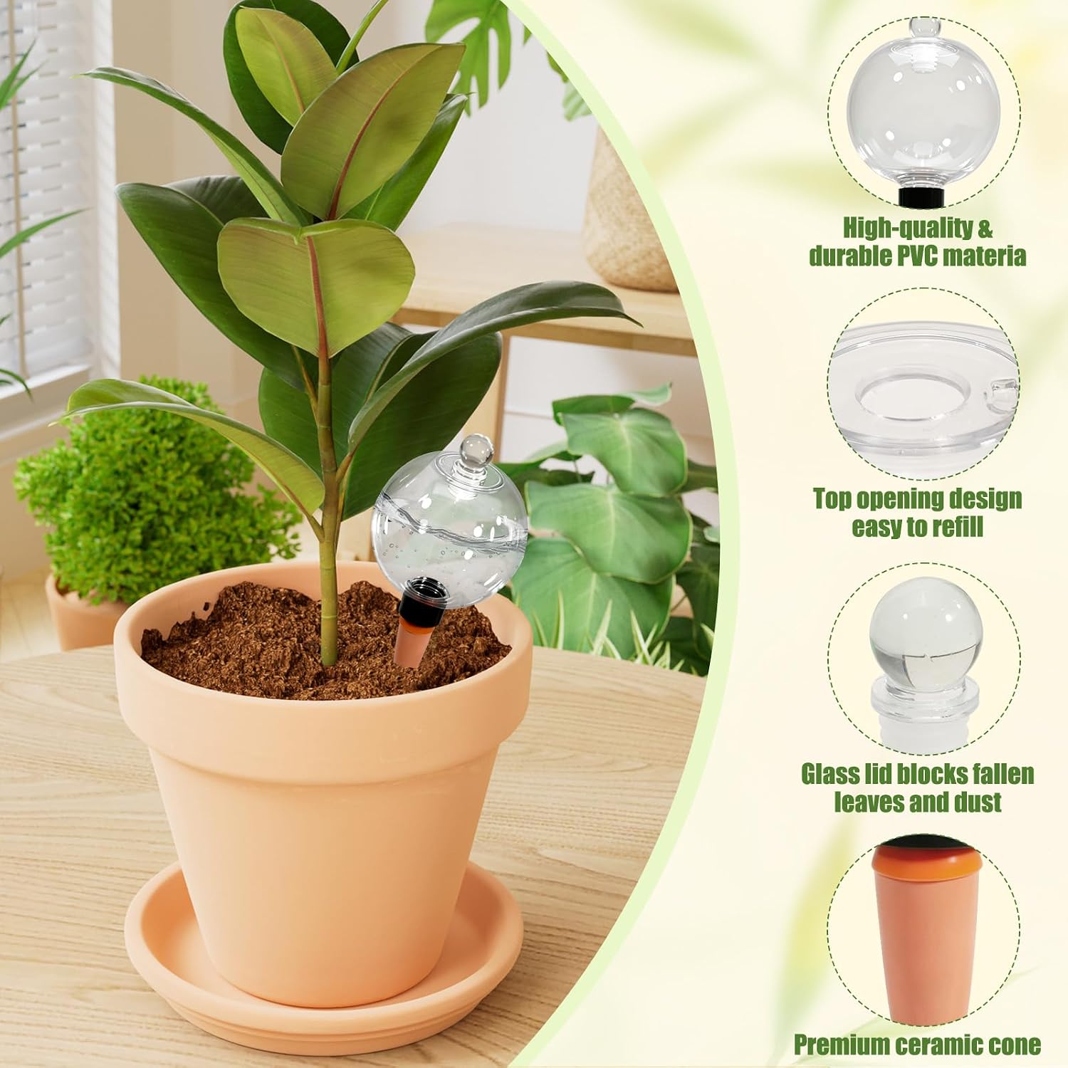 17.6 oz Extra Large Plant Watering Globes Top Fill, Upgraded Plastic Self Watering Bulbs with Terracotta Spikes, Slow Release Watering Stakes for Indoor & Outdoor Potted Plants, 4 Pack