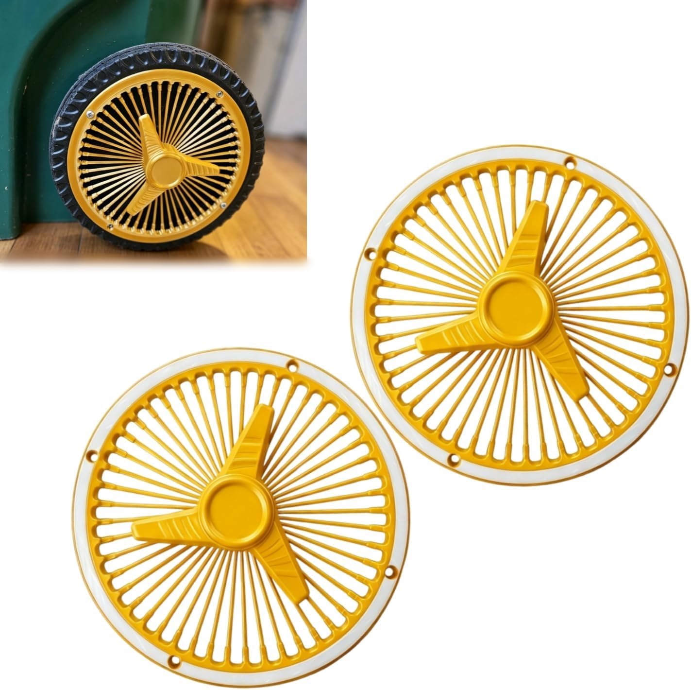 2-Pack Trash Can Wheel Covers, 8.5-Inch Automotive-Style Decorative Rims for Standard 8-Inch Garbage Can Wheels, 3D Printed Bin Accessories for Garage, Workshop, Man Cave and Recycling Area