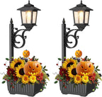 2 Pack 2-in-1 Outdoor Flower Pots, Solar Post Lamps Waterproof, Solar Lamp Post Lights, Wall Mount or Freestanding, Outdoor Decorative Lamp for Garden, Patio, Front Porch, Back Door, Warm White