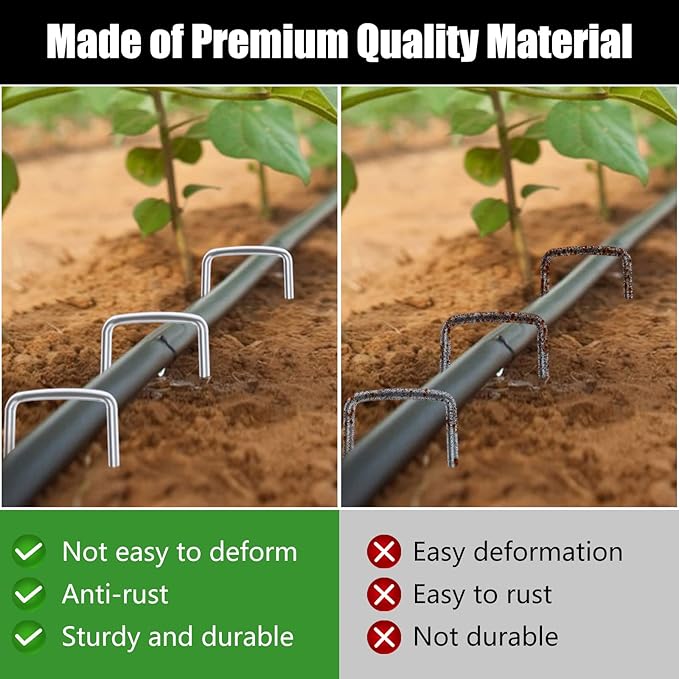 FEED GARDEN 8 Inch 100 Pack Galvanized Landscape Staples 11 Gauge Anti-Rust Garden Stakes Landscaping Fabric SOD Pins Yard Stakes for Weed Barrier Fabric