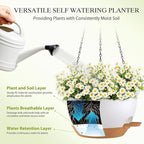 12 Inch Hanging Baskets 2 PC with Chains, Self-Watering Hanging Planters for Indoor Outdoor Plants, Plastic Hanging Flower Pots,White Brown