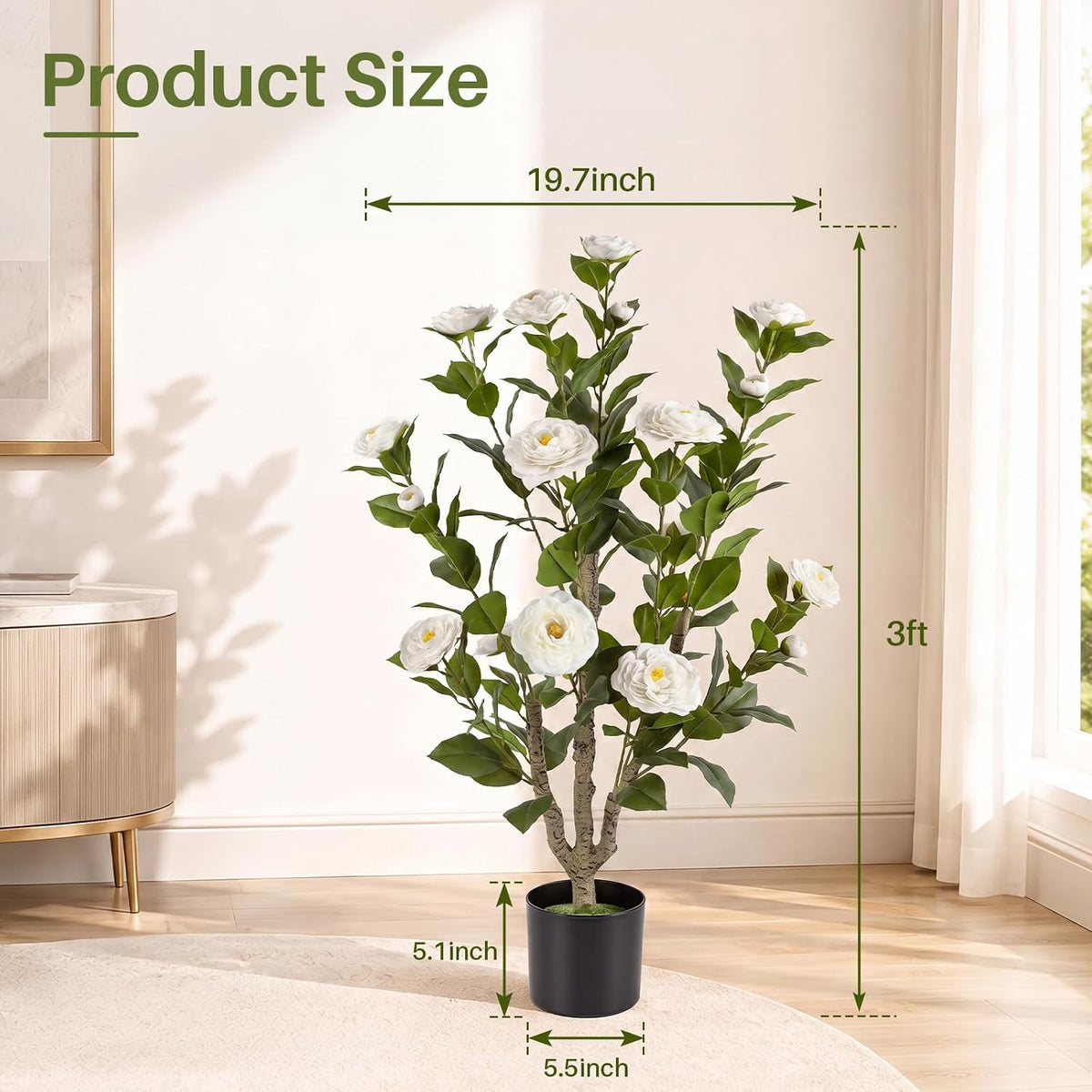 3ft 2-pack artificial camellia trees shown in use