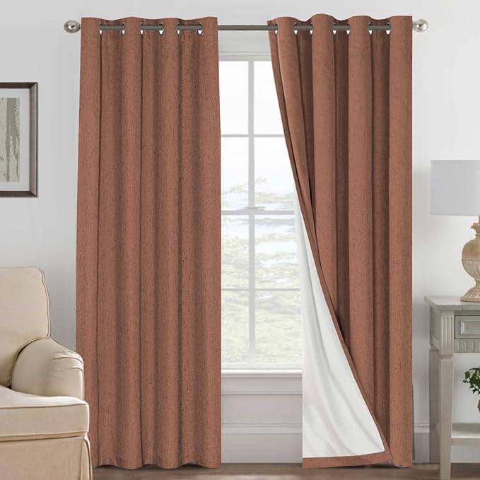 H.VERSAILTEX 100% Blackout Curtains for Bedroom Thermal Insulated Linen Textured Curtains Heat and Full Light Blocking Drapes Living Room Curtains 2 Panel Sets, 52x96 - Inch, Washed Spice