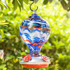 Muse Garden 32OZ Hummingbird Feeders Blown Glass Hummingbird Feeder, Garden Backyard Decor for Outside, Navy Blue | Muse Garden 32OZ Hummingbird Feeders Blown Glass Hummingbird Feeder, Garden Backyard Decor for Outside, Navy Blue