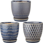 Oairse 4 inches Ceramic Planter Pots 3 Set of Small Round Flower Pots with Drainage Hole and Ceramic Tray for Succulents Cactus Indoor Outdoor Garden Home Windowsill