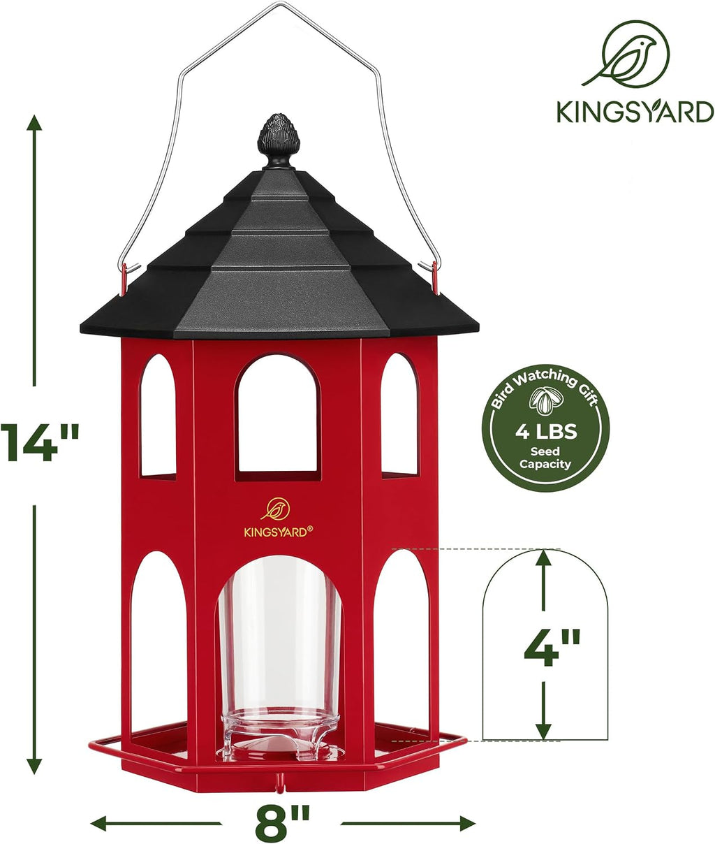 kingsyard metal bird feeder for outdoor hanging, wild showing dimensions