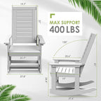 GREENVINES Outdoor Rocking Chairs | Set of 2 | Porch Rocker | HDPE Plastic | White | Oversized Rockers | High Back | Big & Tall | Ladder Back | for Patio Outside Backyard Balcony Garden