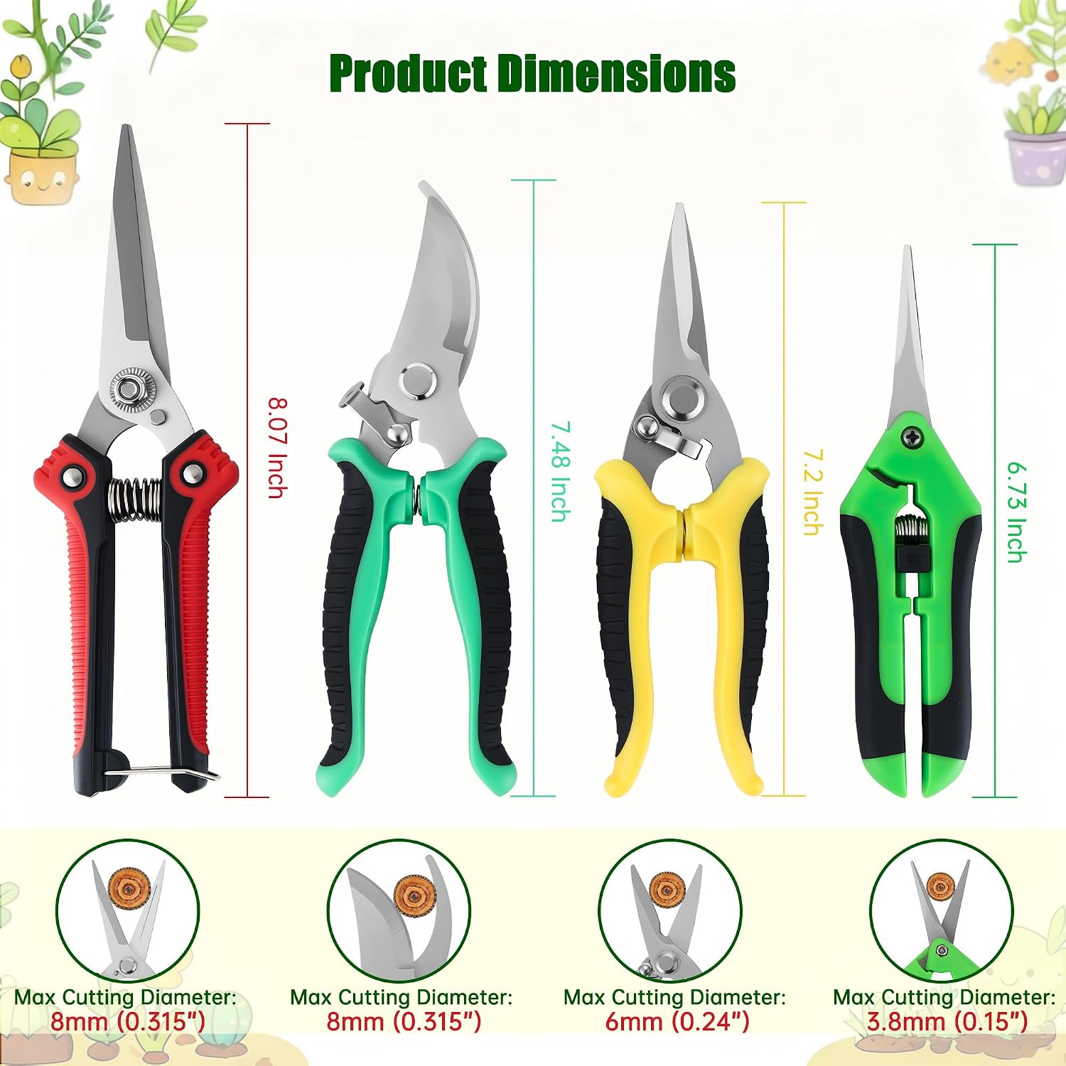5-Piece Garden Pruning Shears Set with Gloves & Storage Bag, Stainless Steel Gardening Scissors Kit, Sharp Non-Slip Clippers for Trimming Flowers, Herbs, Small Branches