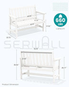 SERWALL Outdoor Bench, HDPE Outdoor Benches Weatherproof, 2-Person Garden Bench with 660 lbs Weight Capacity, Patio Benches for Outdoors, Garden, Porch, Backyard and Park, White