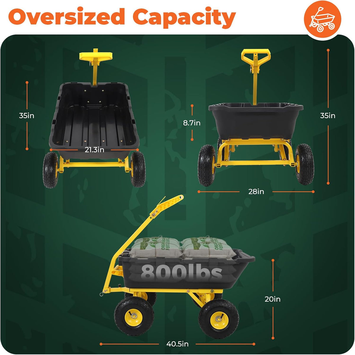 sekey garden dump cart, 1000 lb capacity, quick-release, view 9